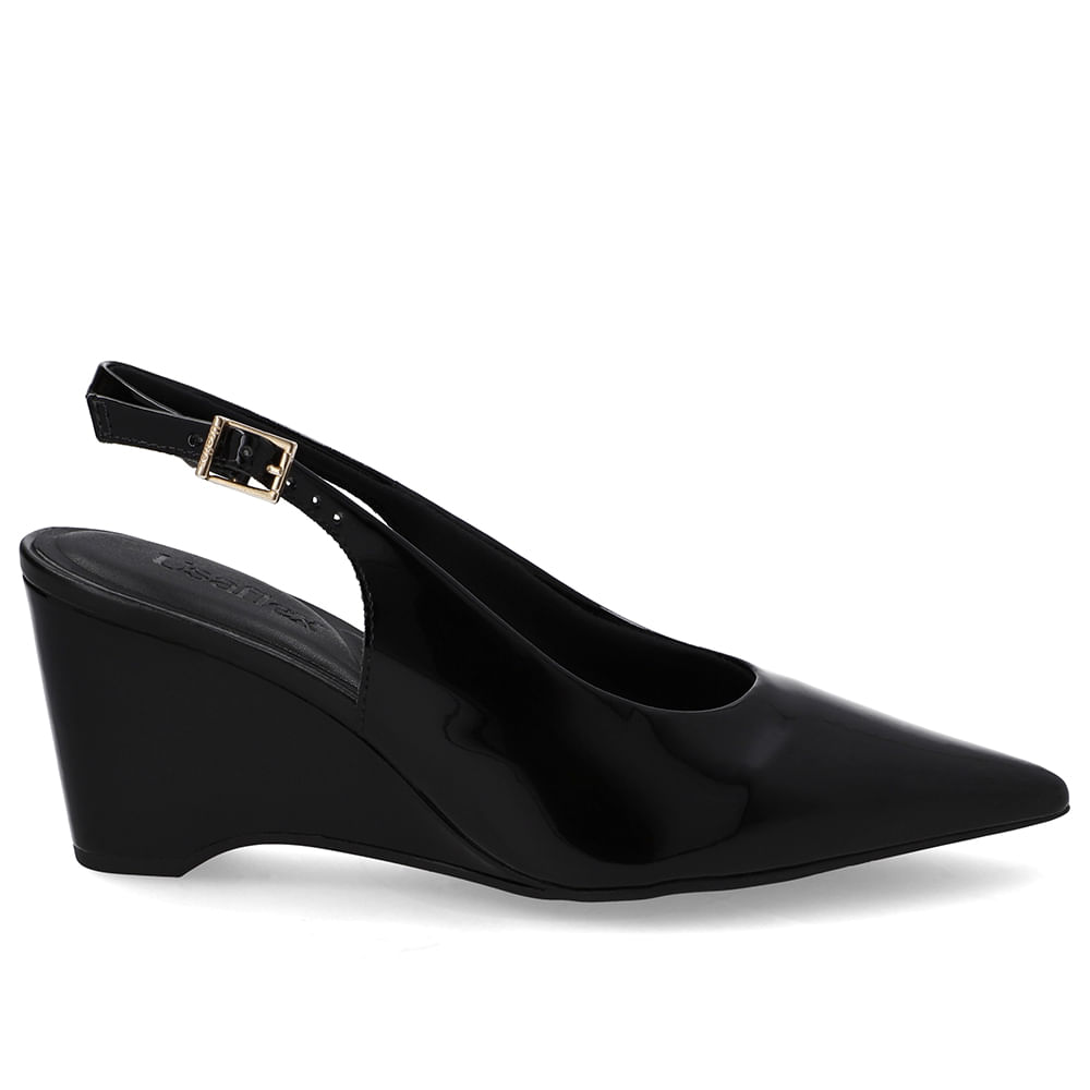 Slingback Preto Verniz Salto Anabela