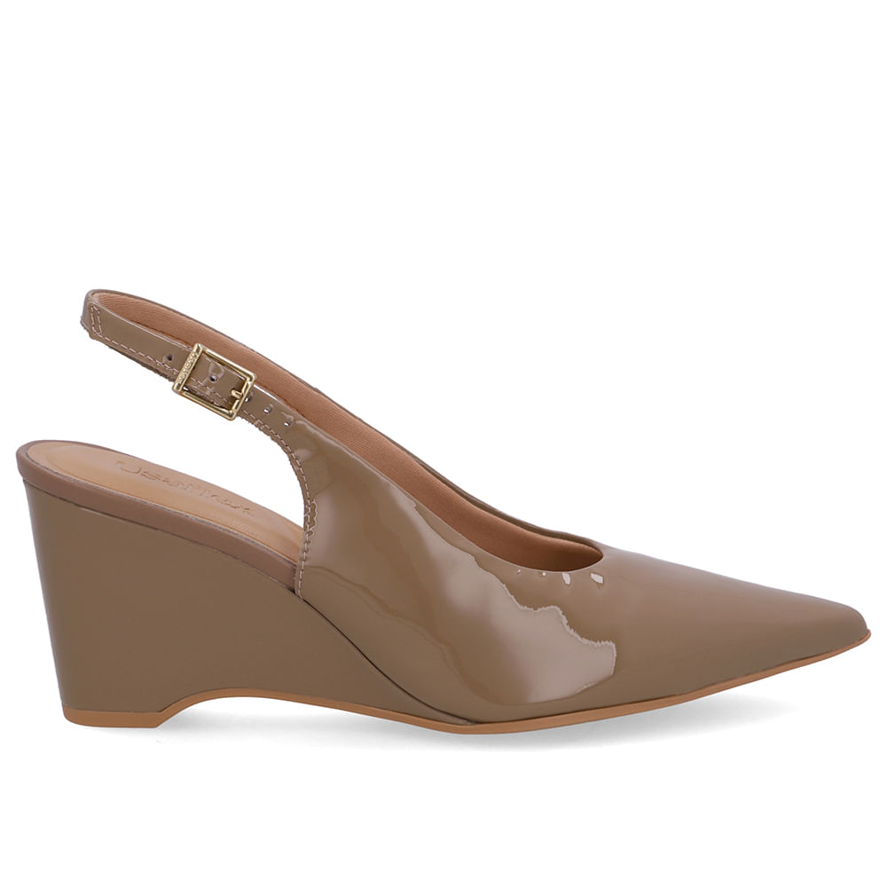 Slingback Marrom Verniz Salto Anabela