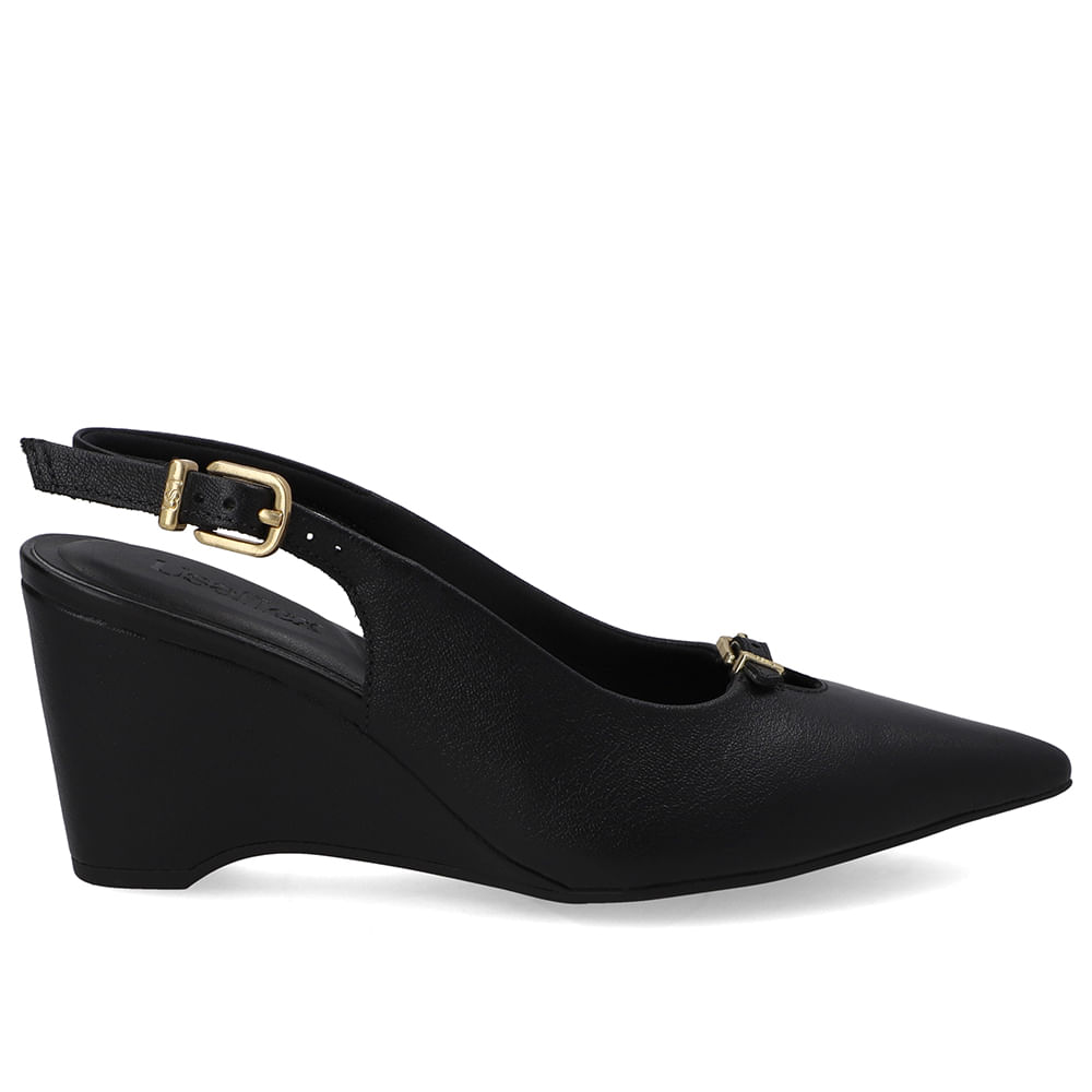 Scarpin Couro Preto Tira