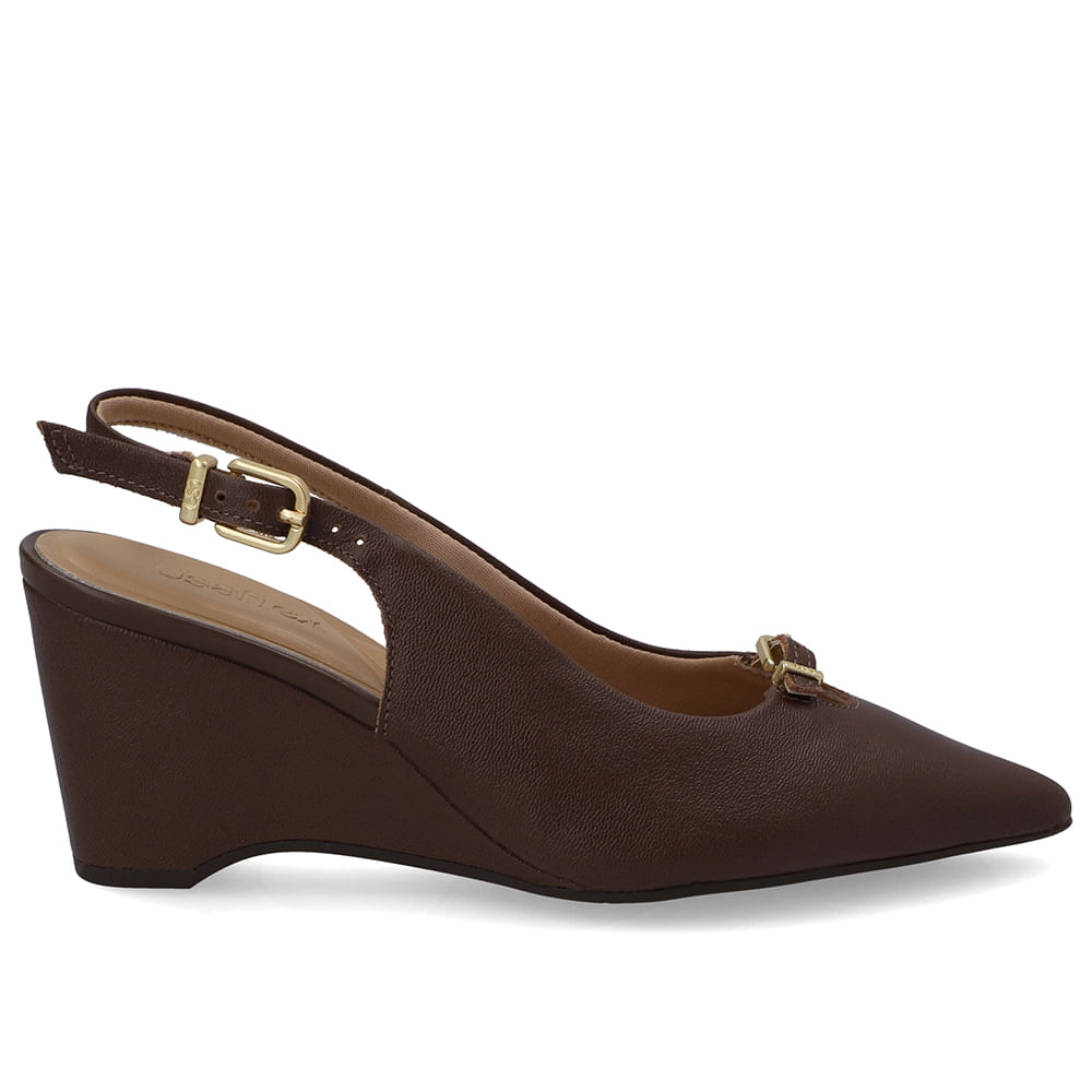Scarpin Couro Marrom Tira