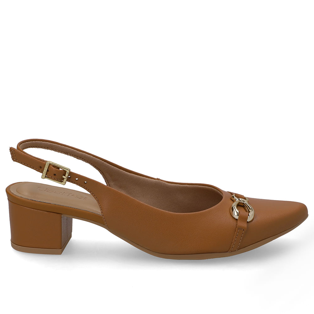 Slingback Couro Marrom Top Bico Fino