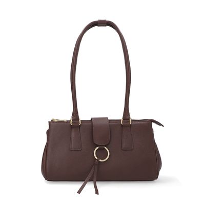 Bolsa Baguete Couro Marrom Divisórias