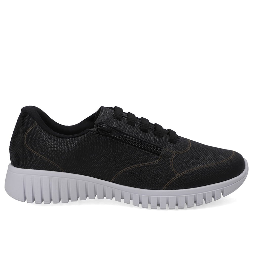 Tênis Zíper Lateral Preto Couro