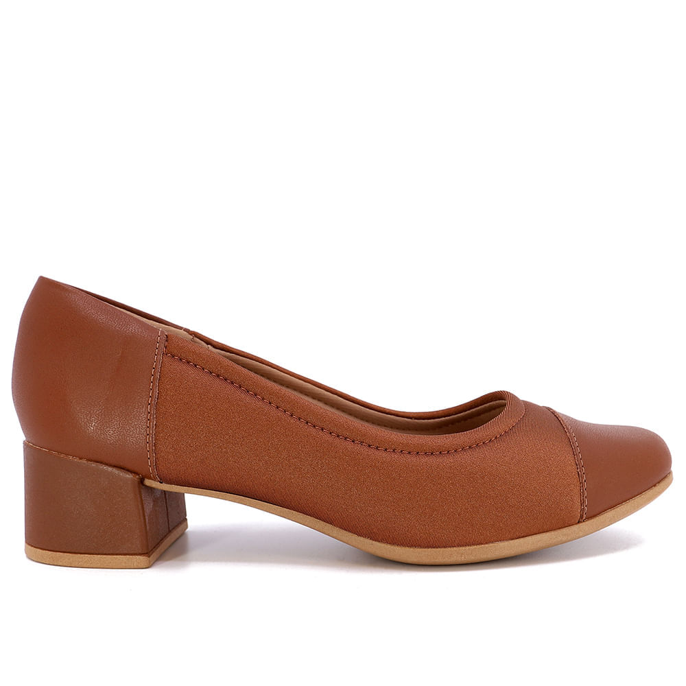 Scarpin Marrom Salto Bloco Elastano Couro