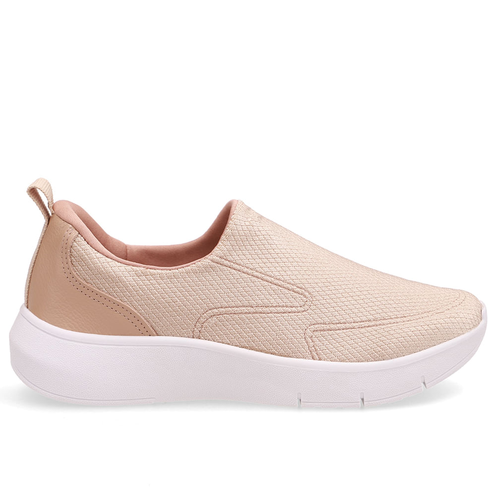 Tênis Bege Slip On Em Tecido e Couro