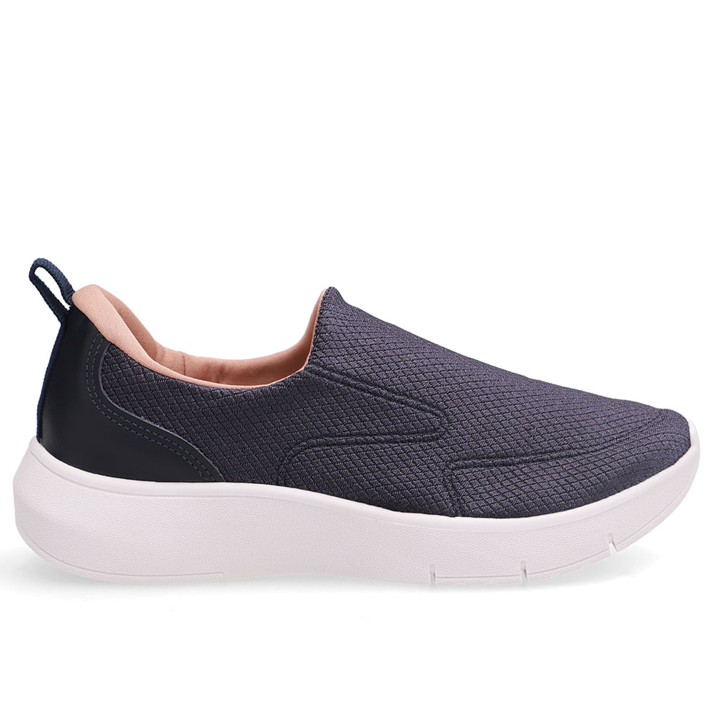 Tênis Azul Slip On Em Tecido e Couro