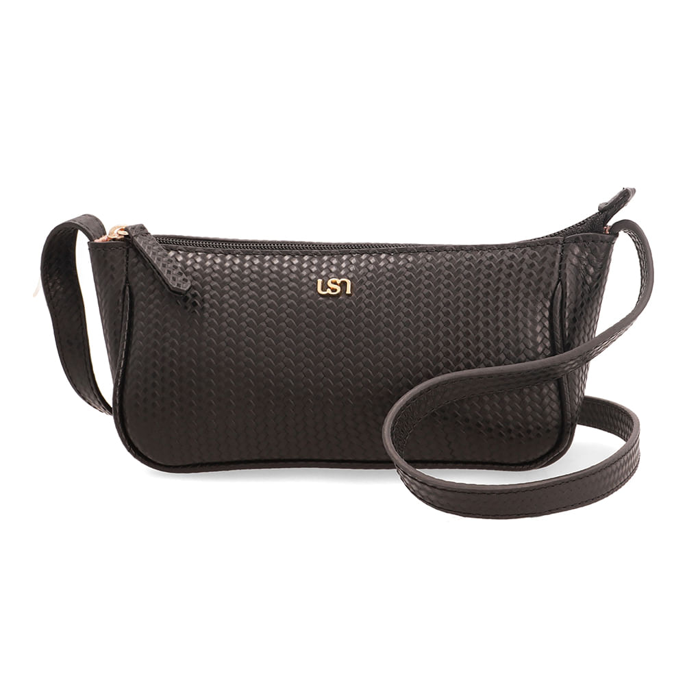 Bolsa Tiracolo Couro Tressê Preta