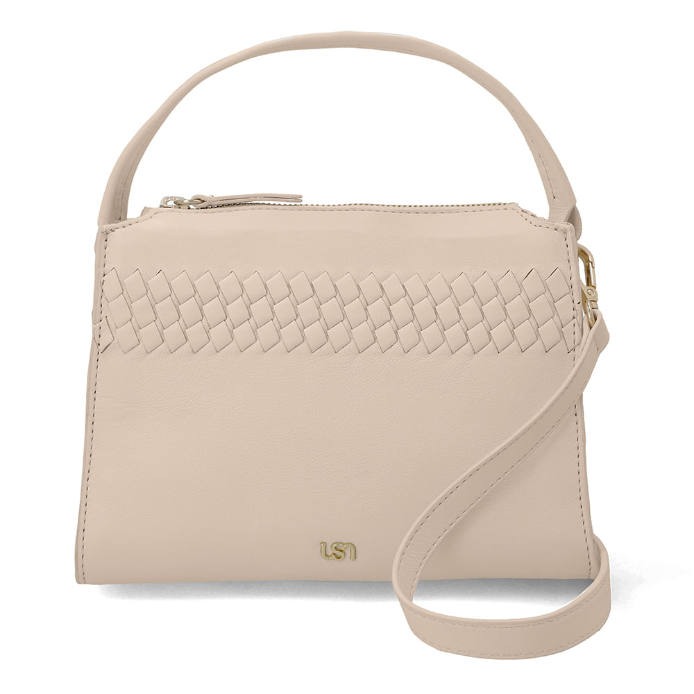 Bolsa Tote Couro Bege Com Detalhe Tramado