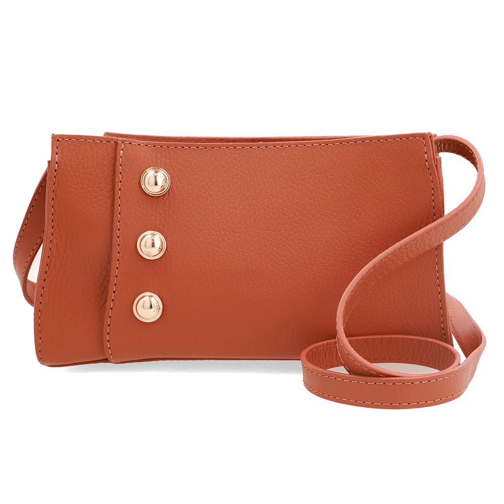 Bolsa Tiracolo Couro Marrom Com Enfeite Botão