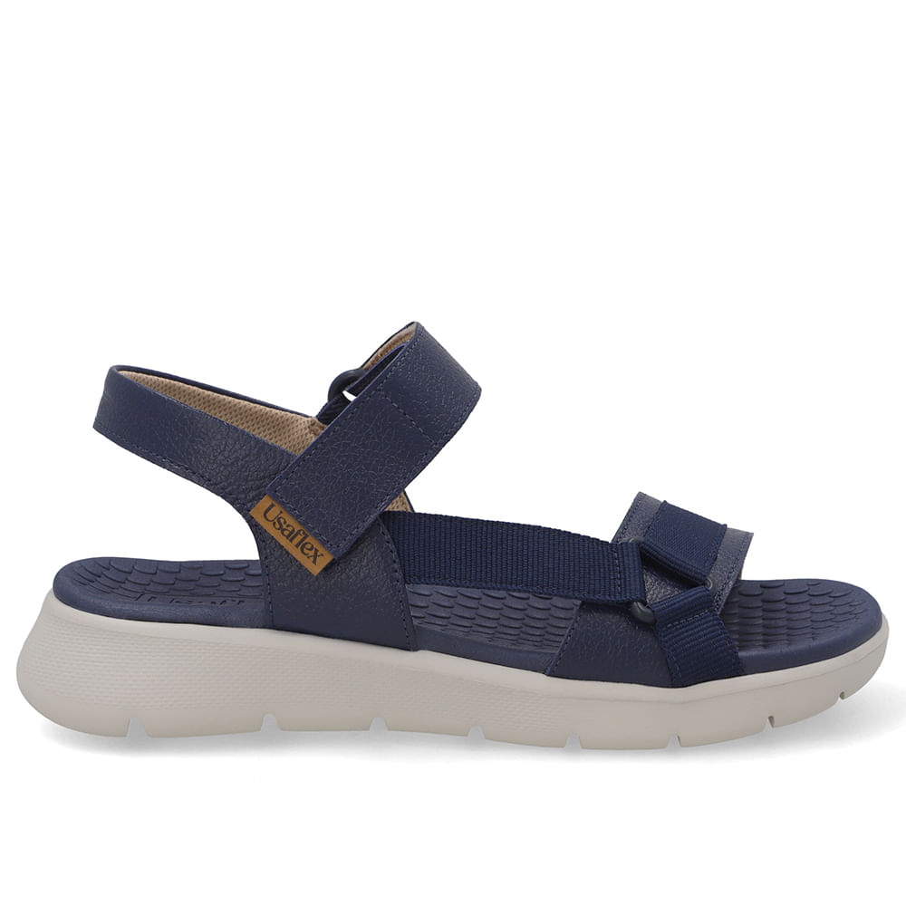 Sandália Em Couro Azul Com Ajuste Fecho-Flex