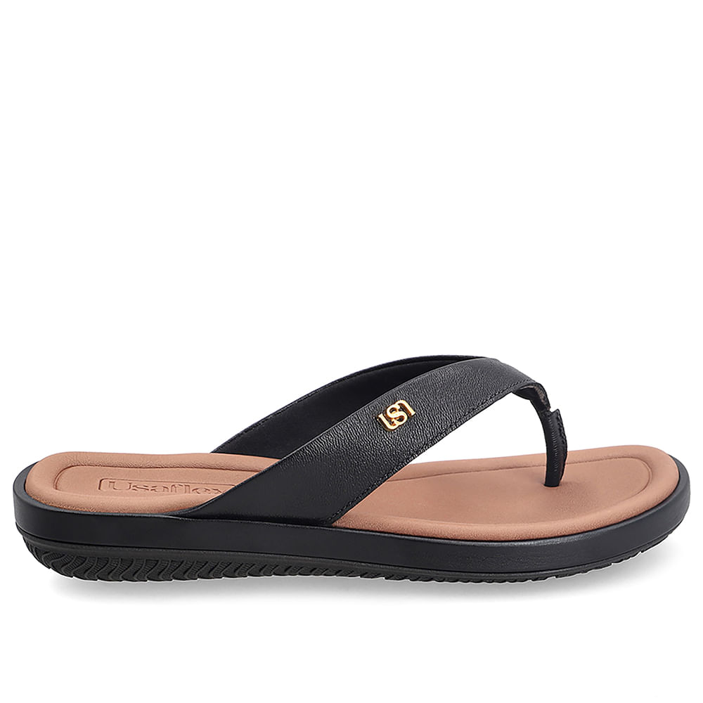 Chinelo Em Couro Preto