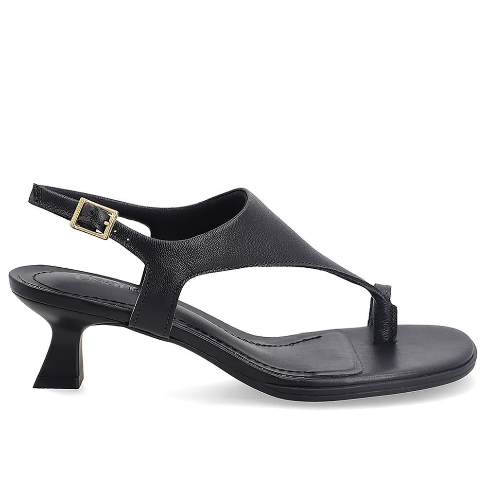 Sandália Em Couro Preto Com Salto Kitten Heel