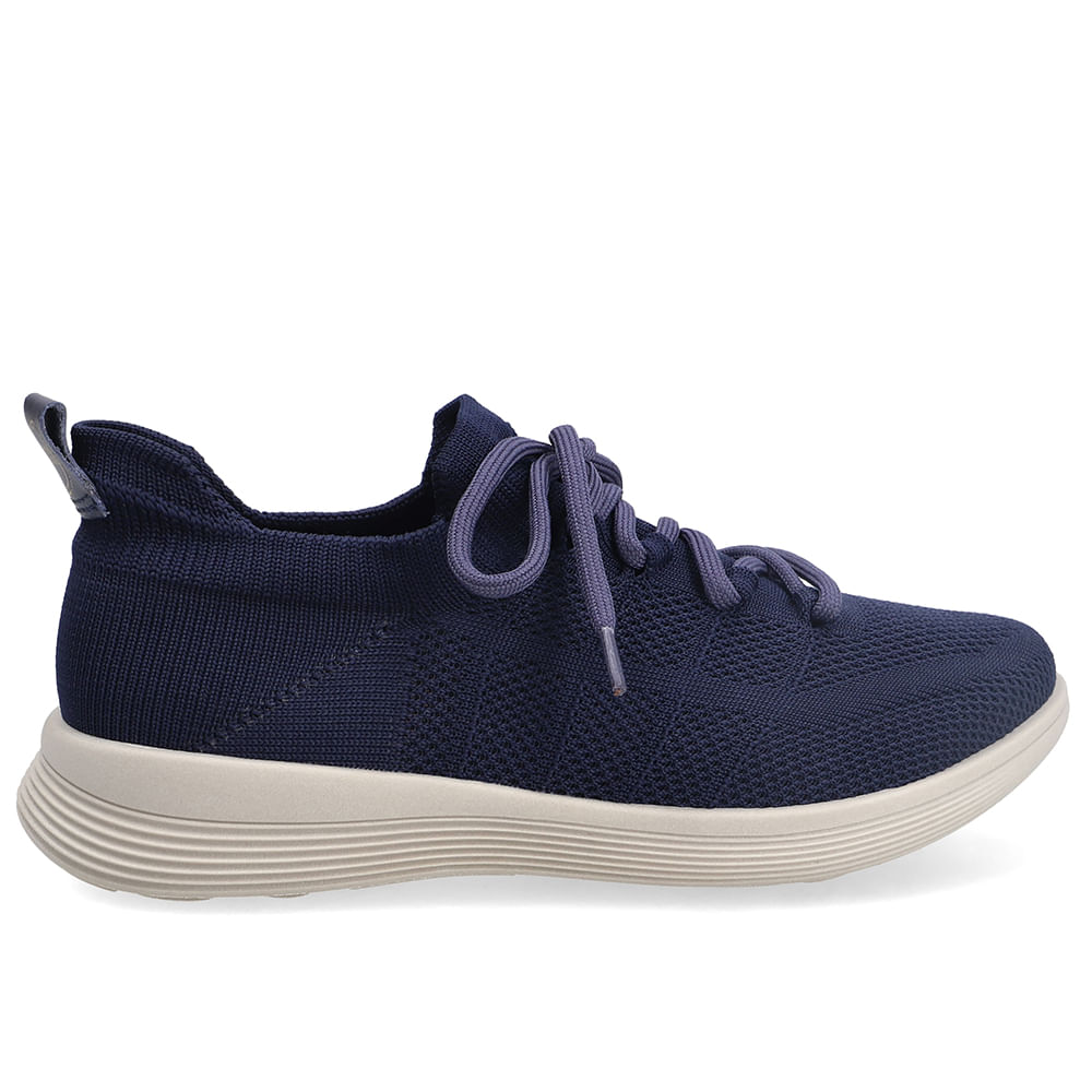Tênis Slip On Em Tricot Azul Com Cadarço