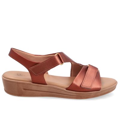 Sandália Couro Metalizado Cobre Com Fecho-Flex