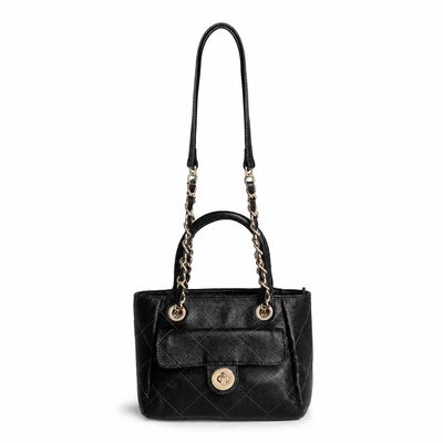 Bolsa Tote em Couro Preto Matelassê com Corrente