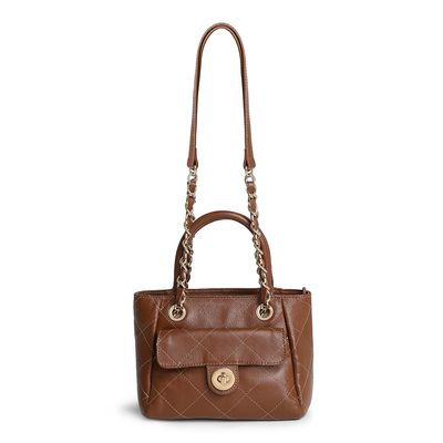 Bolsa Tote Em Couro Marrom Matelassê Com Corrente