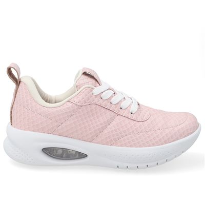 Tênis Casual Em Couro Rosa